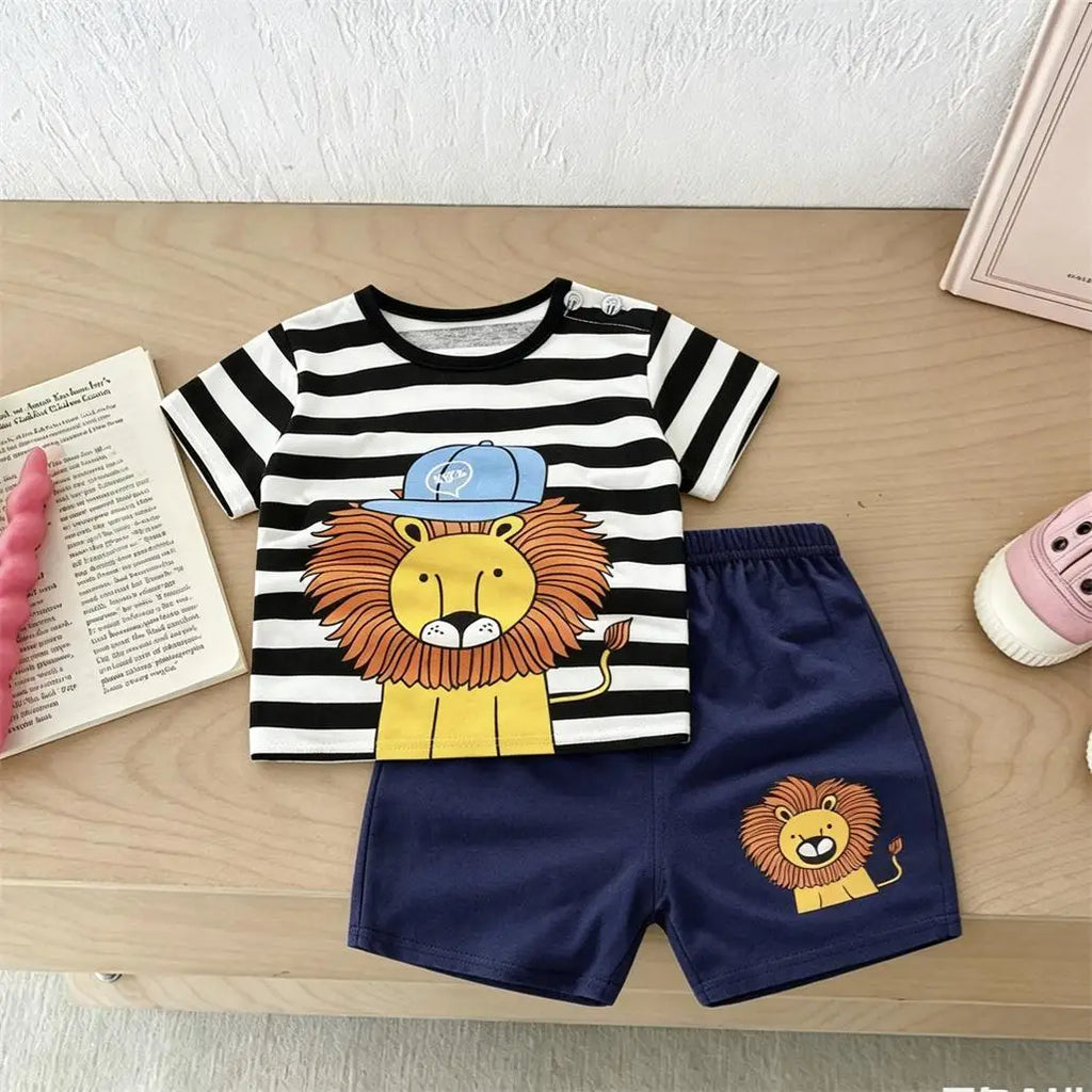 Boys Trendy Costume Printed T-shirt+Shorts Casual Sports Wear Cartoon Tees All-match Shorts Two Piece Set Toddler Clothing