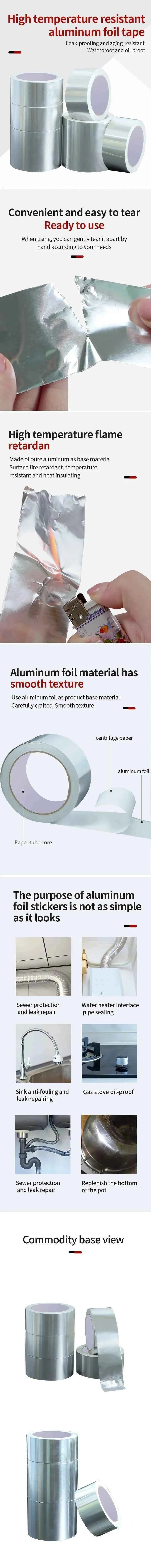 High Temperature Resistance Aluminum Foil Tape Kitchen Pipe Repair Tape Adhesive Sealing Foil Heat Insulation Leak Proof  2030