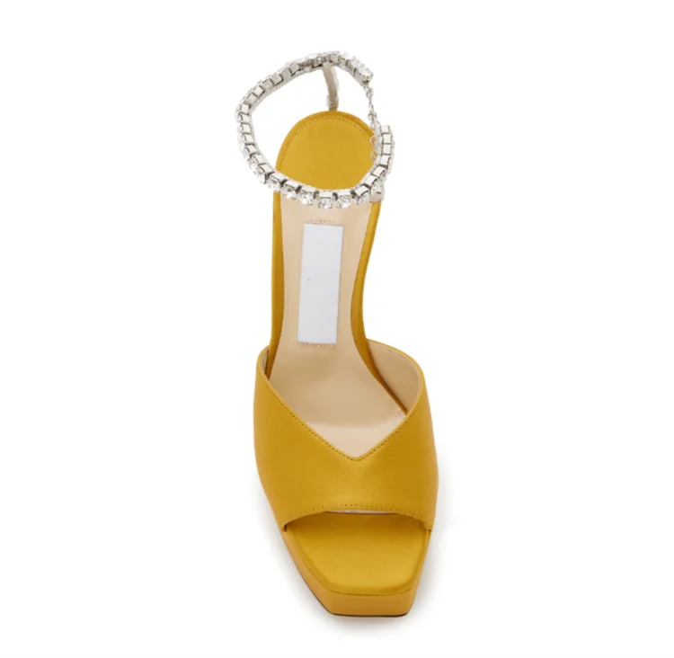 Colorful Chain Water Diamond Sandals Brand Walk Show Fish Mouth Evening Dress Elegant High Heels 2023 New Pendant Women's Shoes