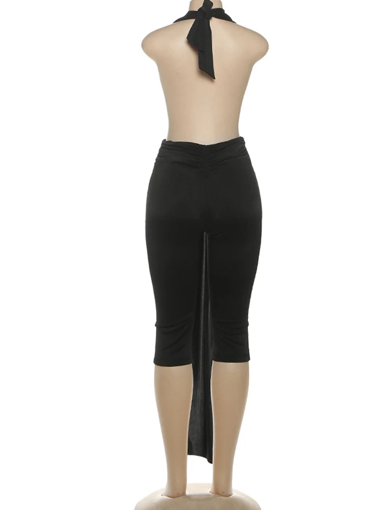 Sisterlinda Backless Halter Romper Women Ribbon Patchwork Sleeveless Elastic Workout Activewear Midnight Activity Slim Playsuits