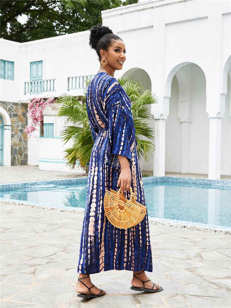 Long Kimono Swimsuit Cover up for Women Stylish Tie Dye Open Front Beach Outfits Bathing Suit