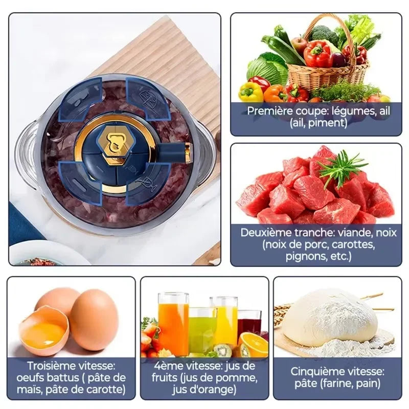 5L Large Capacity Electric Meat Grinder Food Crusher Vegetable Chopper Multifunctional Kitchen Blender Processor