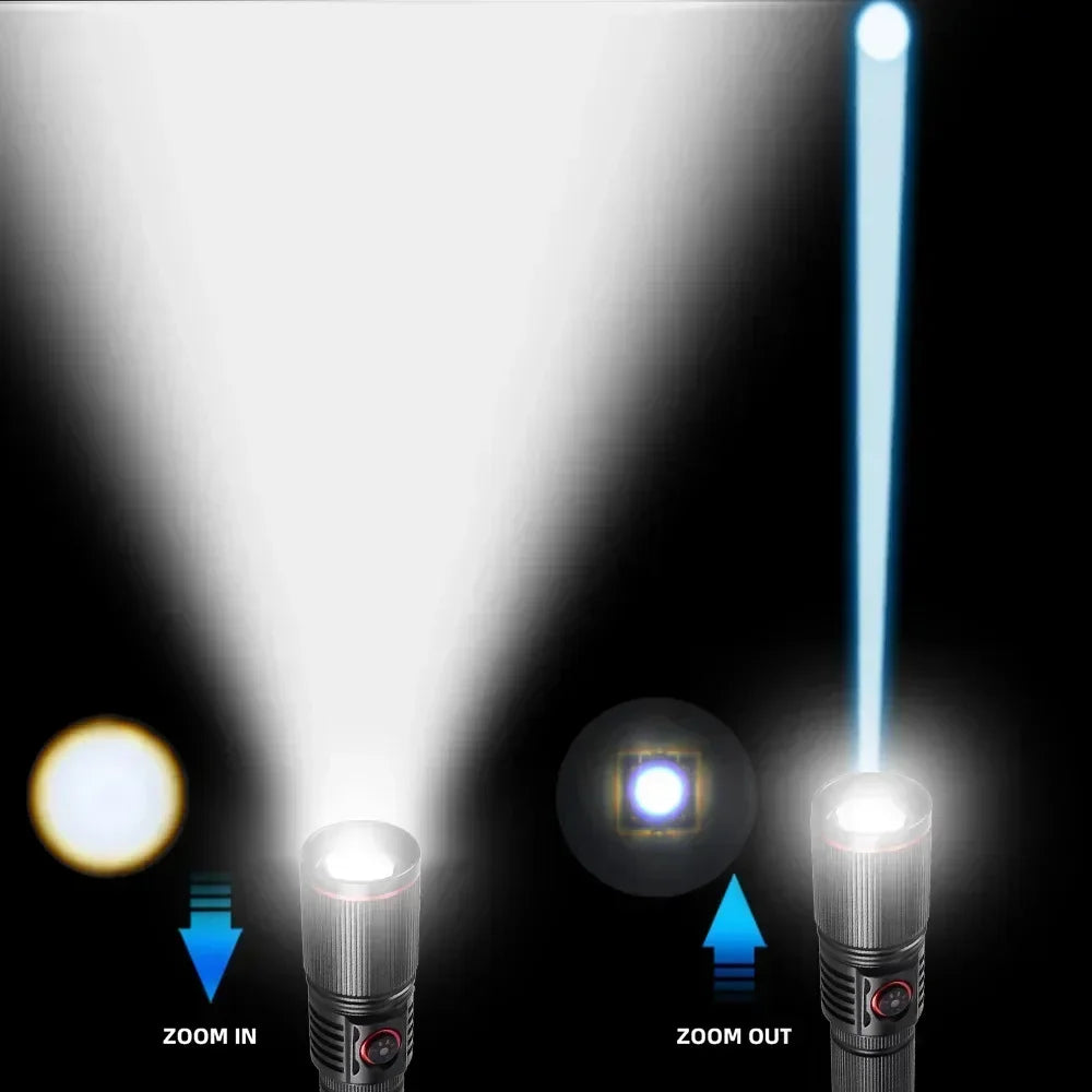 30W White Laser LED Flashlight Zoom Torch USB Rechargeable Light Outdoor Camping Hunting Fishing Walking Riding Lighting Lamp
