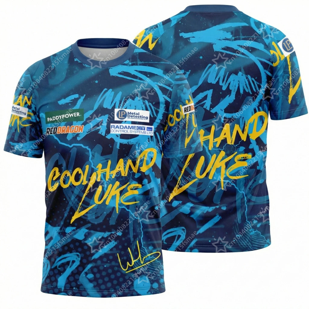 2026 PDC Luke Humphries Darts Jersey Cool Hand Luke Shirt 3D Print Blue Graffiti Sportswear Short Sleeve Tee Professional Tops