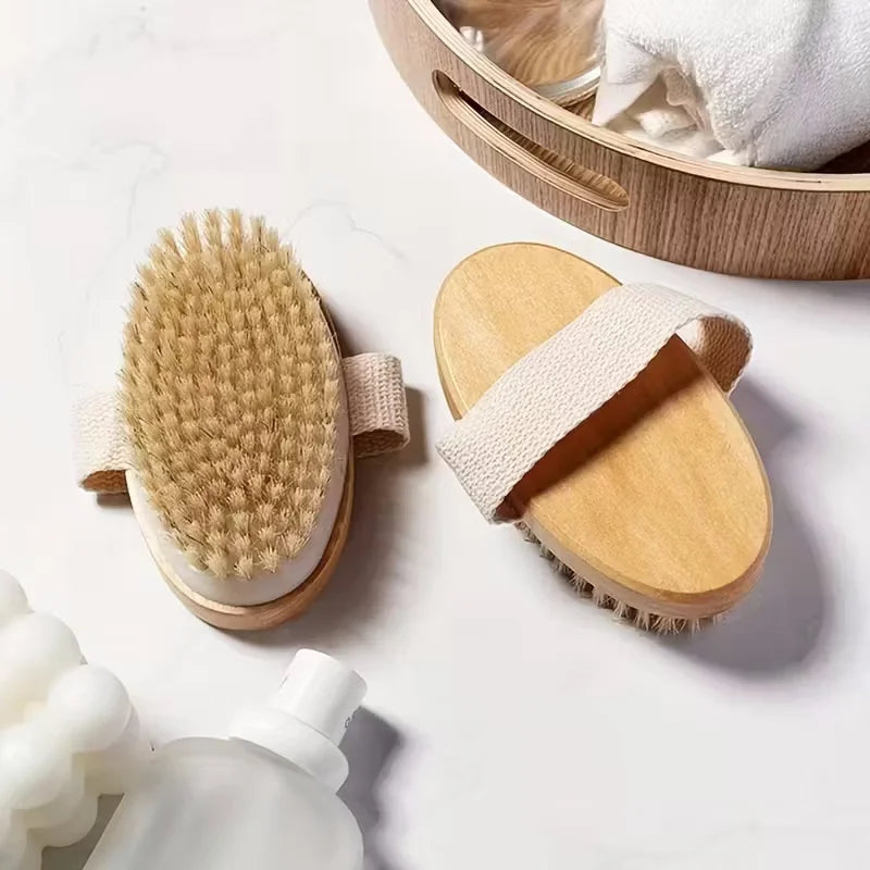 Wooden Bristle Body Brush Natural Wet Dry Bath Massager for Skin Deep Cleansing Exfoliation Skincare Tools for Home Use