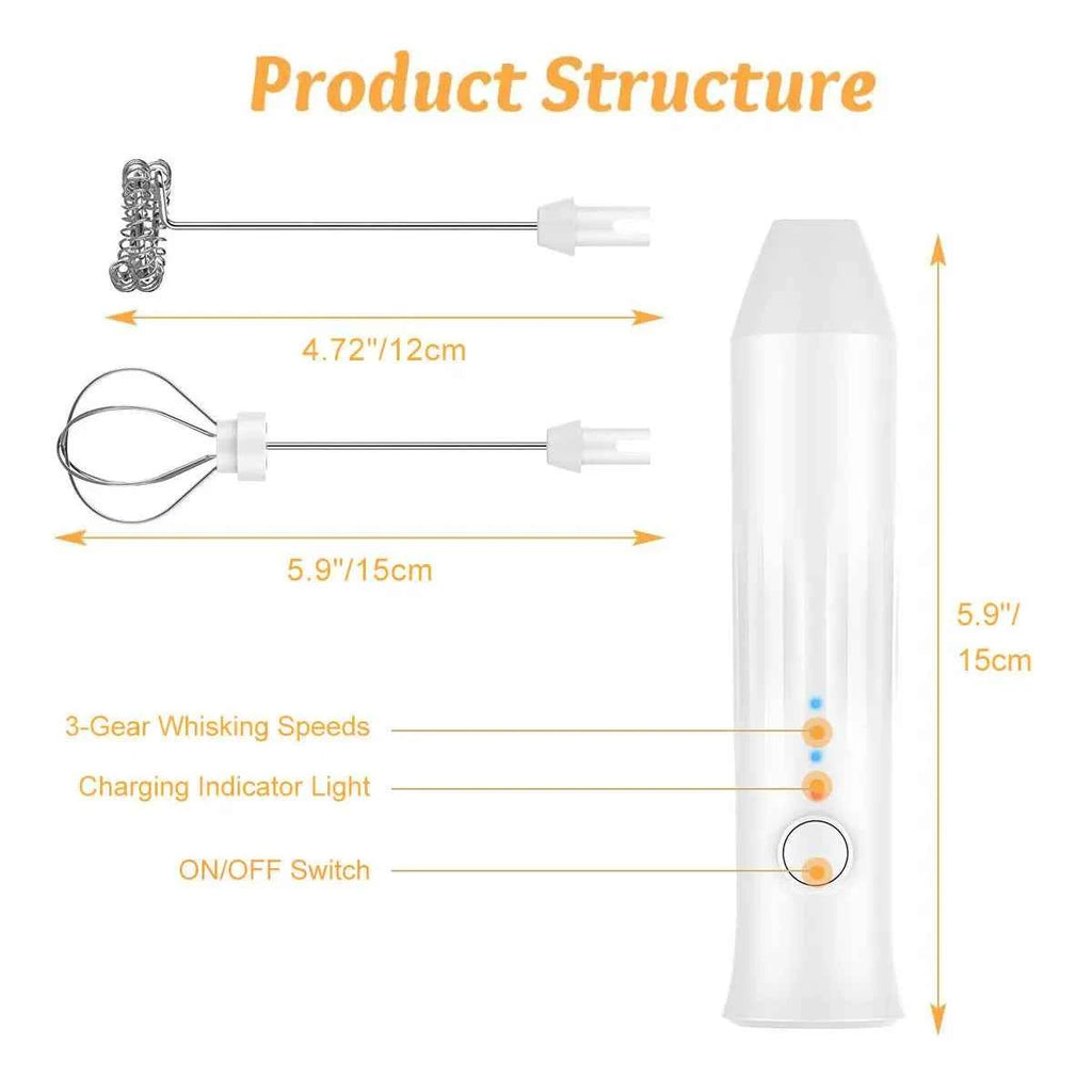 MINI Milk Frother USB Rechargeable 3 Speeds Foam Maker Coffee Whisk Mixer Electric Handle Blender Egg Beater