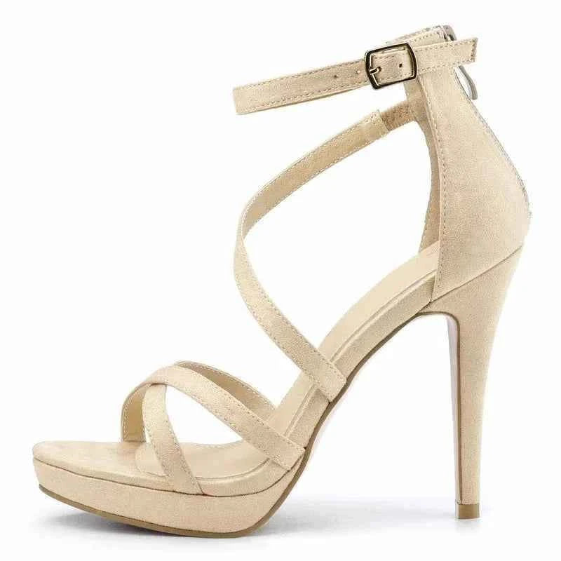 2026 Women Sandals 110mm Velvet Open Toe Ankle Strap Stiletto Strappy High Heels Platform Sandals Party Wedding Dress Sexy Shoes