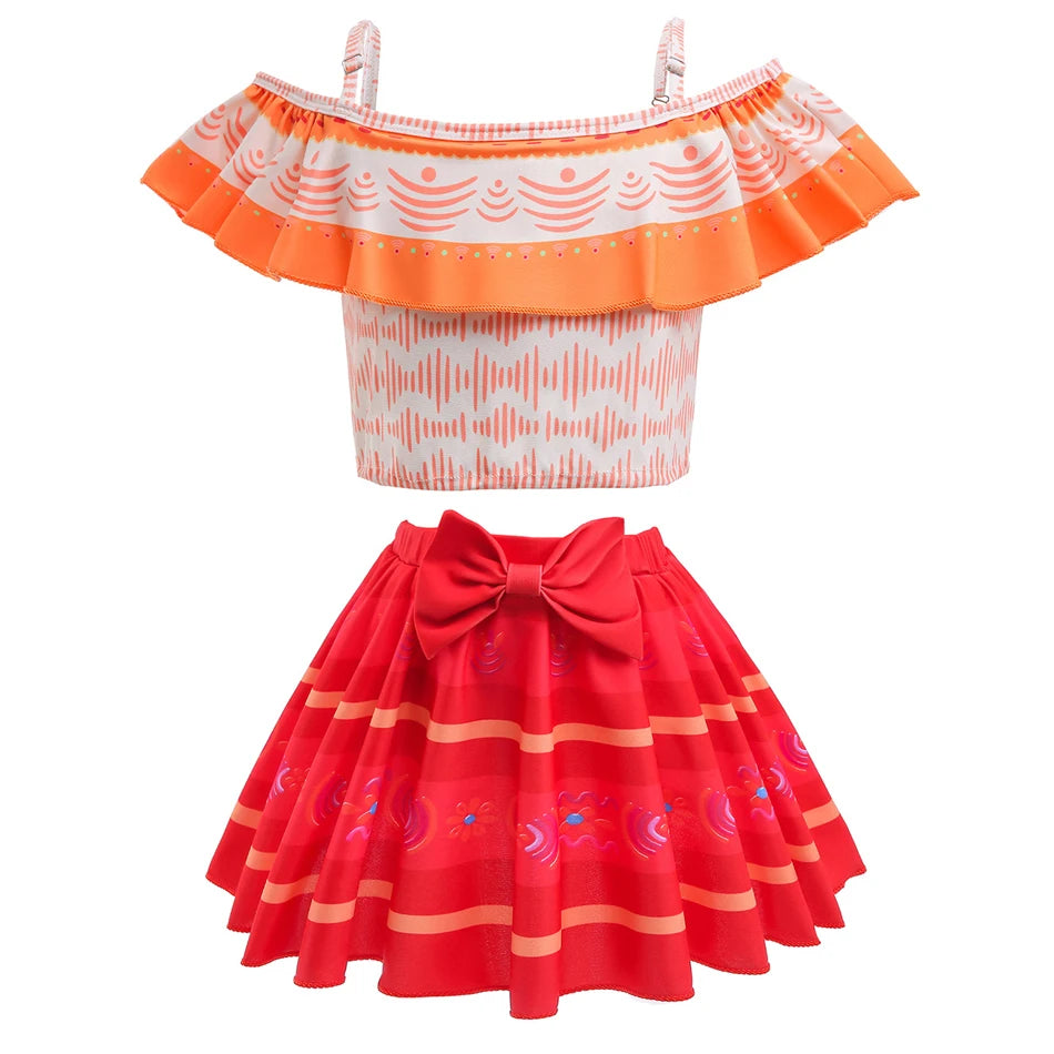 Encanto Mirabel Isabela Cosplay Carnival Costume Girls Swimsuit 2 Piece Sets Summer Swimwear Bikini Beach Party Set 3-10Yrs