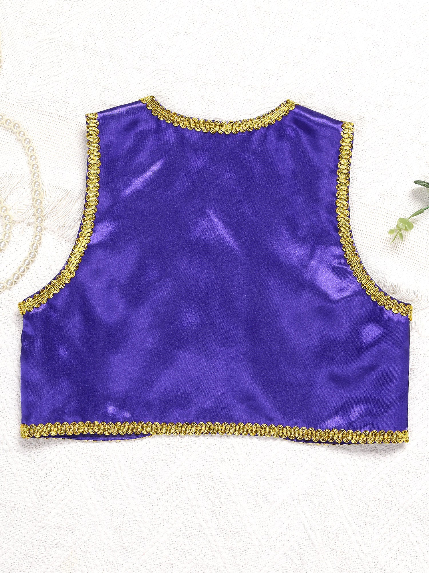 Children Boys Arabian Prince Costume Genies Vest Open Front Golden Genies Waistcoat for Party Halloween Cosplay Fancy Dress Up