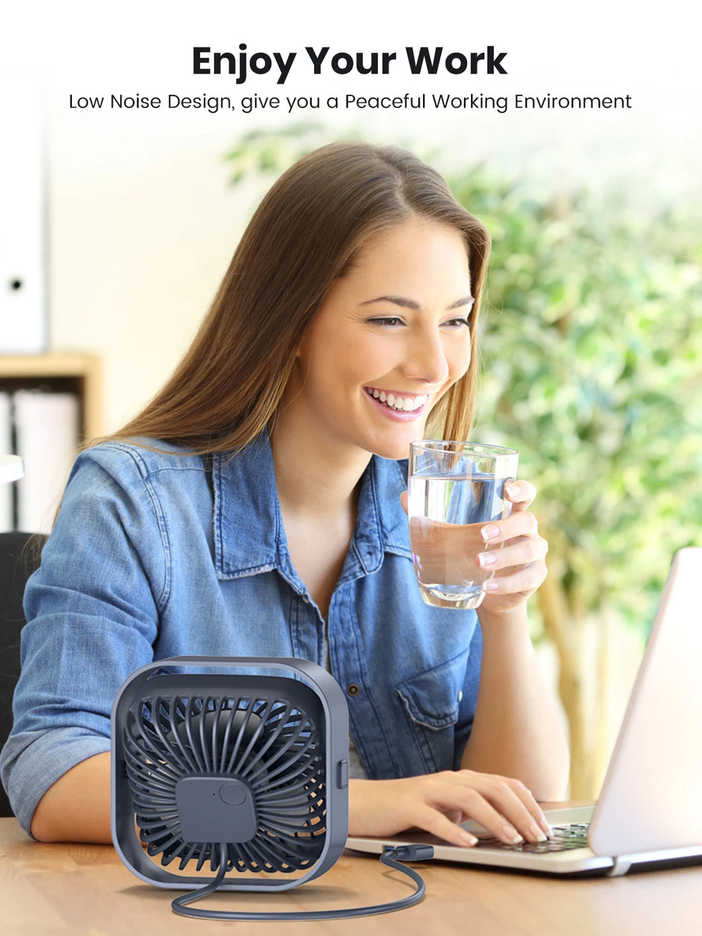 TOPK USB Desk Fan,Strong Airflow &Quiet Operation,Three-Speed Wind Small Fan,360° Rotatable Head for Home Office Table & Deskto