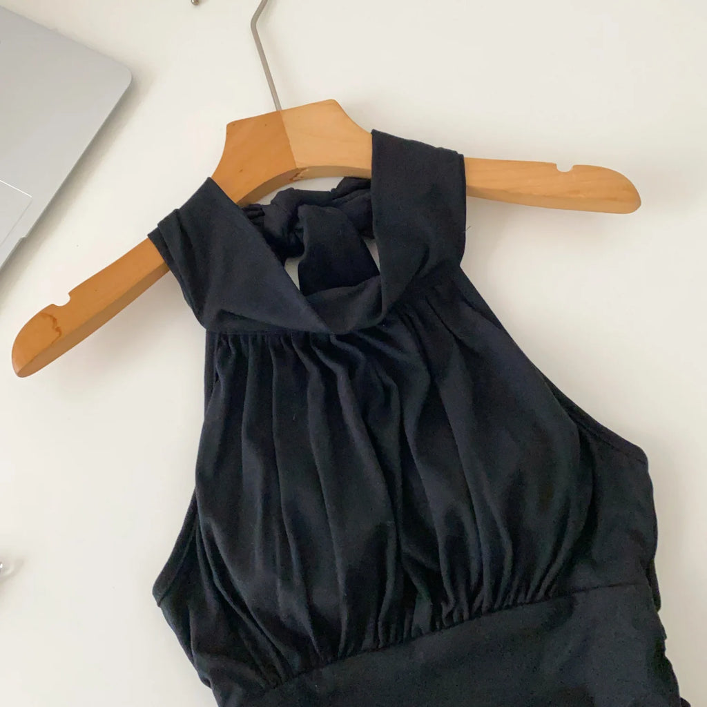 SINGREINY Office Lady Elastic Slim Tank Top Fashion Women Halter Sleeveless Lace Up Solid Short Camis Ruched Backless Sexy Top