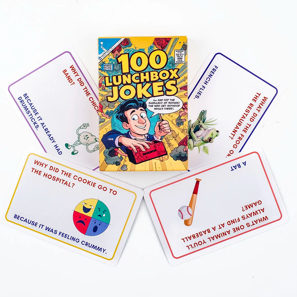 Kids Joke Cards 100pcs - Fun Lunchbox Notes With Puns Riddles Conversation Starters For Family Car Rides Road Trip Board Game