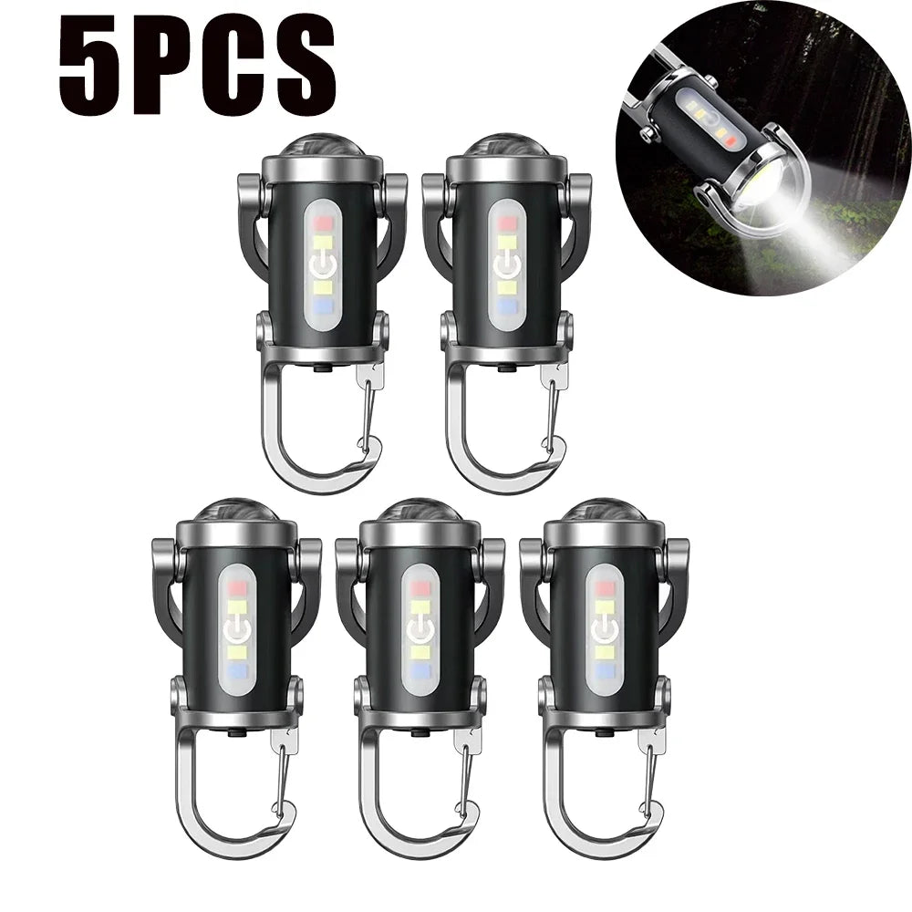 Powerful COB LED Flashlight Keychain USB Rechargeable Hanging Portable Flashlight Waterproof Keyring Camping Walking Pocket Lamp