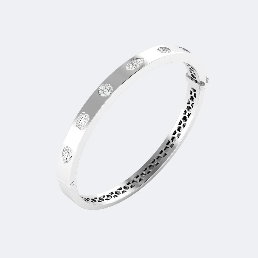 2.00CTW Mixed Cut Diamond Station Bangle Bracelet
