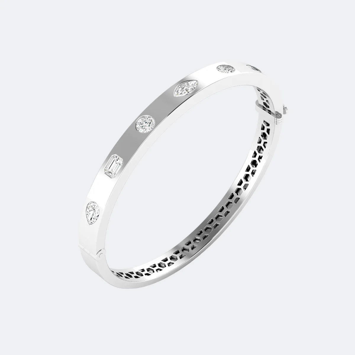 2.00CTW Mixed Cut Diamond Station Bangle Bracelet