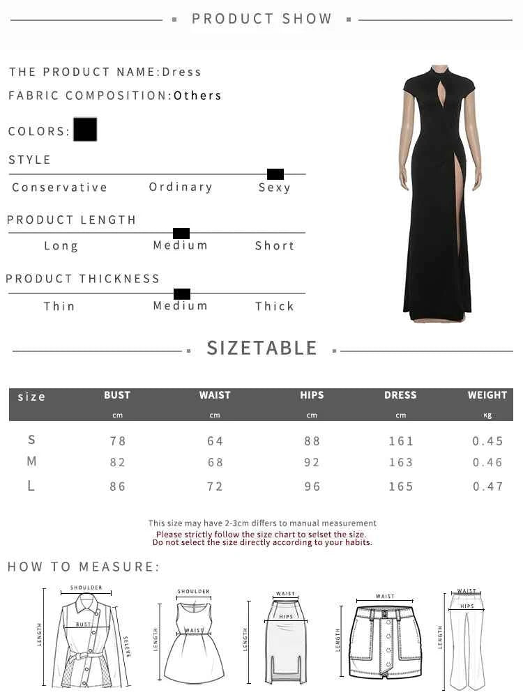Kliou Sexy High Splits Solid Long Dress Woman Half High Collar Short Sleeve Hollow Design Midnight Club Party Elegant Vestidos