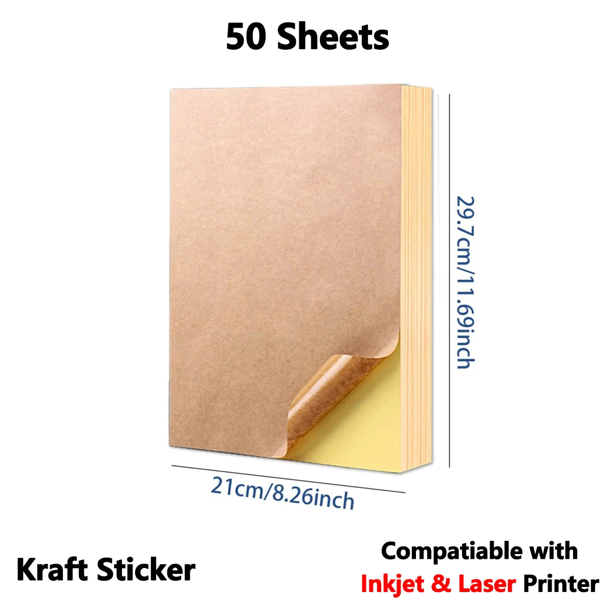 50 sheets Printing paper & A4 size stickers, suitable for laser printers and inkjet printers, self-adhesive printing paper