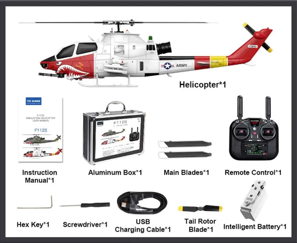 YXZNRC 1/32 Scale AH-1 ''Cobra'' Helicopter F112S 9CH GPS Positioning Optical Flow +LiDAR TOF Altitude Hold RC Helicopter RTF