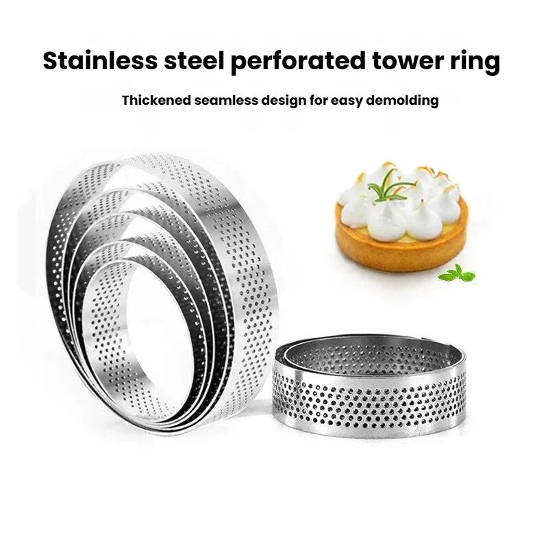 304 Stainless Steel Perforated Round Tart Mold, French Flan Ring Baking Mold With Holes, Breathable Baking Tool For Pastry