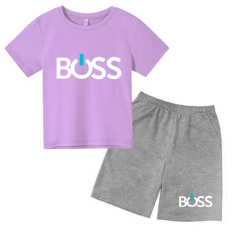 Kids Summer Sportswear 3-12 Years New Letter Fashion T-shirt Coat Boys Girls Toddler Short-sleeved+Shorts Casual Cool Sports Set