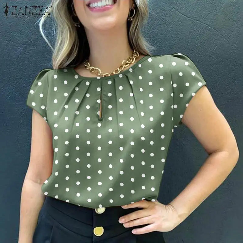 2024 Summer Tunic Tops ZANZEA Women Short Sleeve Polka Dots Blouse Work Holiday Shirt Casual O Neck Blusas Female Chemise Mujer