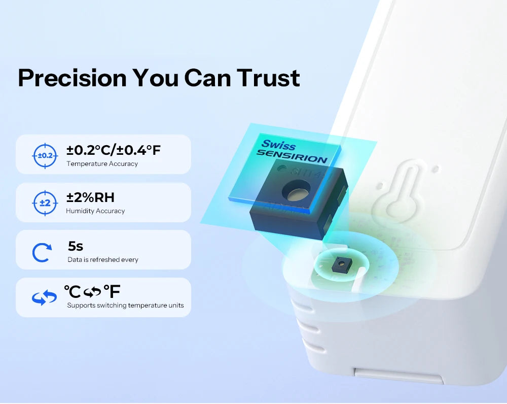 SONOFF SNZB-02B AirGuard TH Lite Zigbee Temperature Humidity Sensor,High-Accuracy Sensing, 6-Month Data Log,Long Battery Life