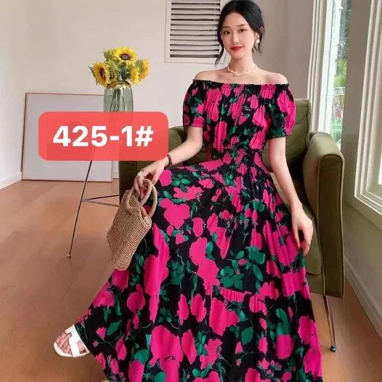 Long Maxi Dress Women Clothing Spring Summer Bohemian Holiday Beach Korean Style Floral Vintage Slim Vestidos Robe Dresses Boho