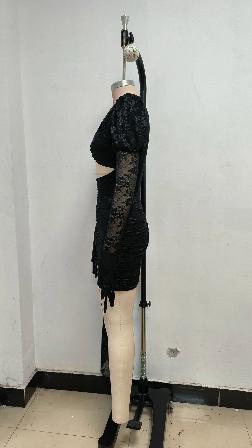 High Quality Red White Women Long Sleeve Sexy Lace Draped Bodycon Mini Dress Gloves Nightclub Party Celebrate Birthday Dress
