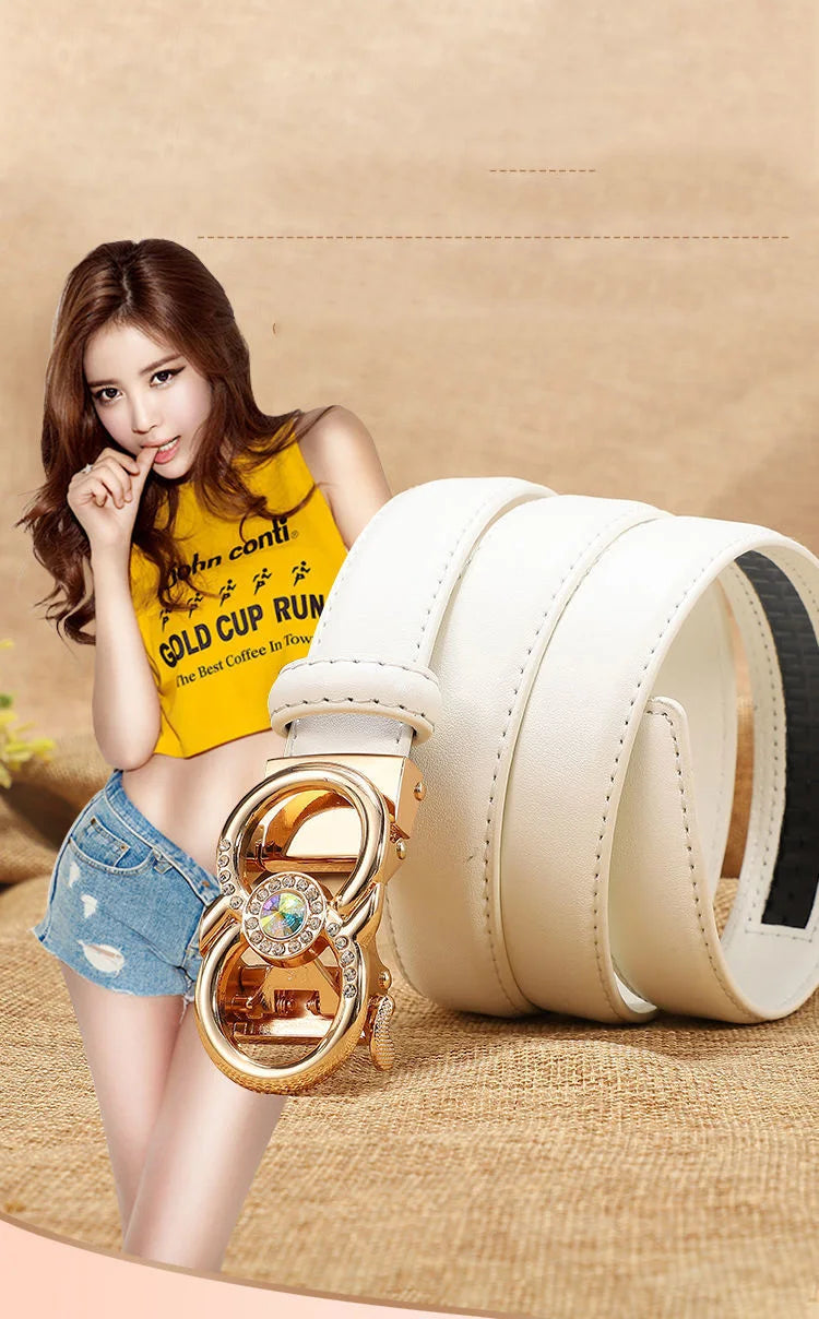 New Belts Women Luxury Famous Brand Designer Female Belt Candy Color High Quality Dress Cowhide Leather Automatic Buckle LB2202