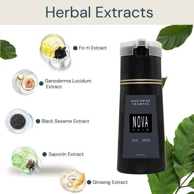 Nova Hair Dyeing 3-in-1 Hair Care Shampoo Natural Fast White Hair Dyed Black Hair Dye Lasting Convenience Men Women Hair Care
