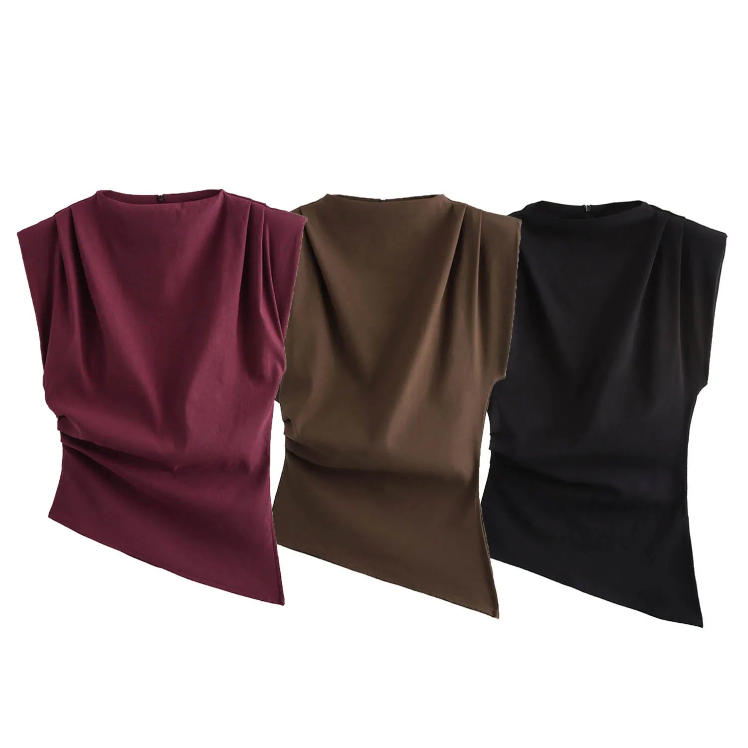 Fashion Shoulderless Top European American Style Simple Pleated Decorative New Top