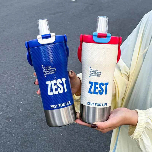 1pc Minimalist Sports-Style Insulated Water Bottle with Straw, 600ML with Handle, Lid Supporting Both Straw & Direct Drinking