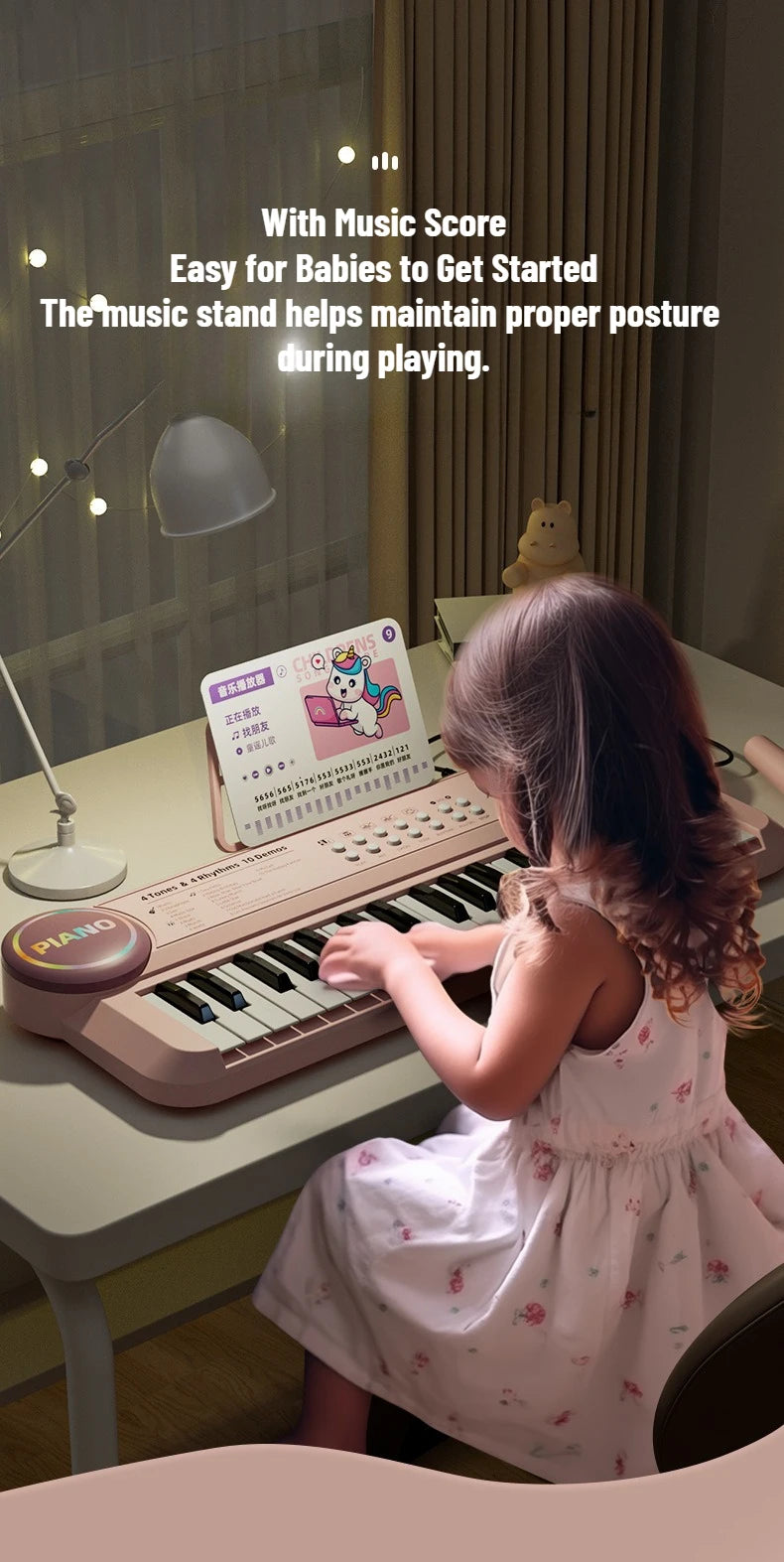 37-Key Kids Piano Keyboard Musical Toy with Microphone Music Score for Early Learning Interactive Play Best Gift Christmas Gift