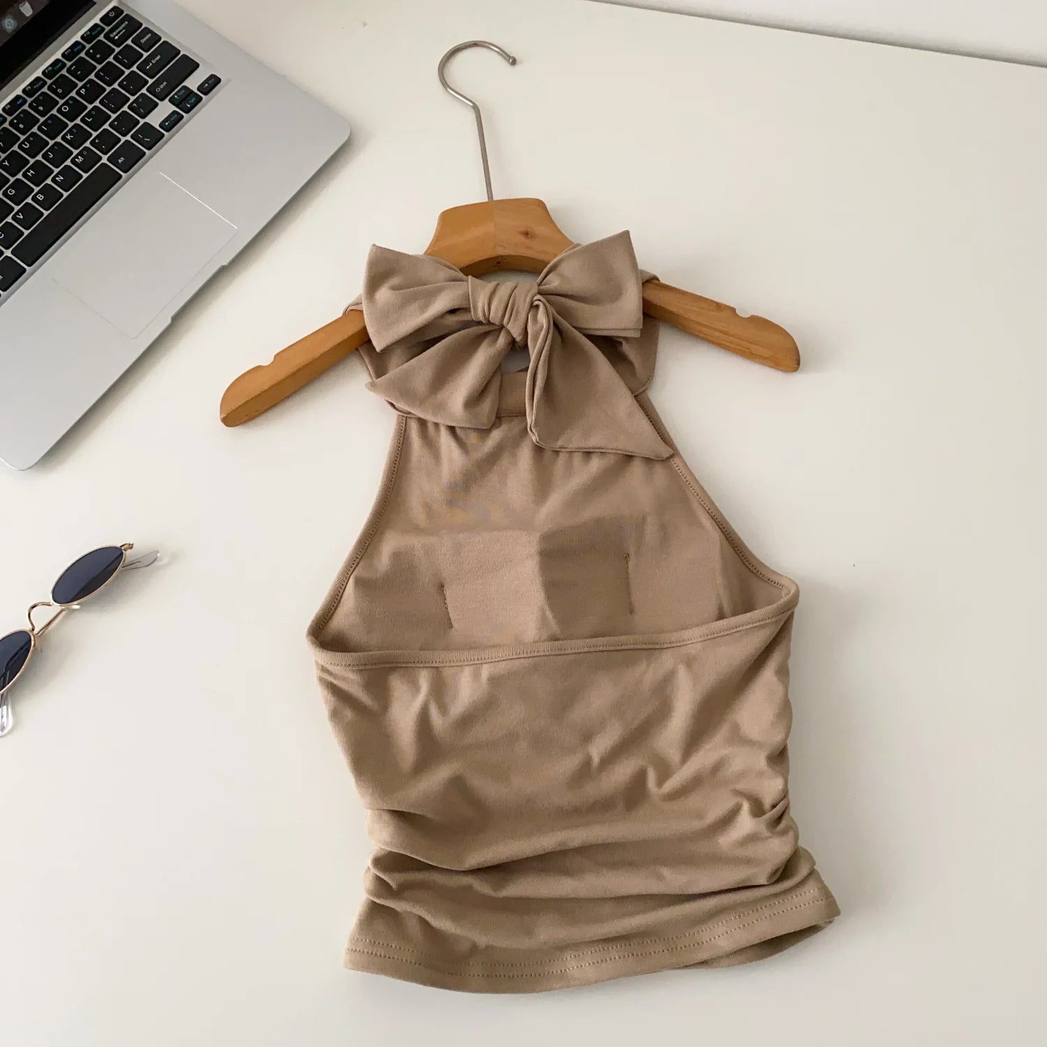 SINGREINY Office Lady Elastic Slim Tank Top Fashion Women Halter Sleeveless Lace Up Solid Short Camis Ruched Backless Sexy Top