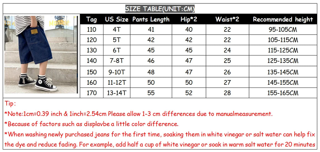 Teen Boys Denim Shorts 2026 New Summer Children Loose Wide Leg Knee Length Jean Pants Kid Casual Streetwear Elastic Waist Shorts