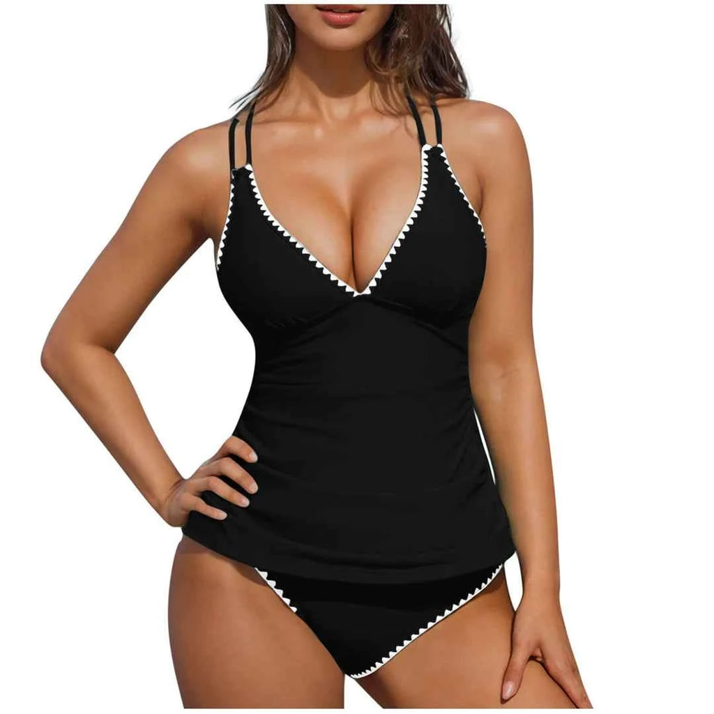 S - XXL New 10 Colors V Neck Tankini Bikini Women Swimwear Female Swimsuit Two-pieces Bikini set Bather Bathing Suit Swim K6770