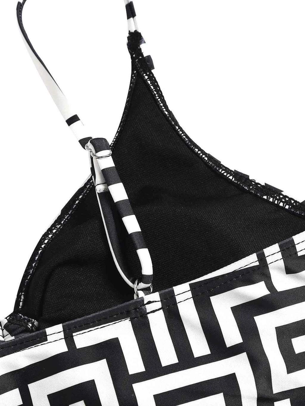 Women's Beach Summer Geometric Print Three-Piece Swimsuit Set with Long Sleeve Beach Cover-Up, Polyester Knit Fabric with Elasta