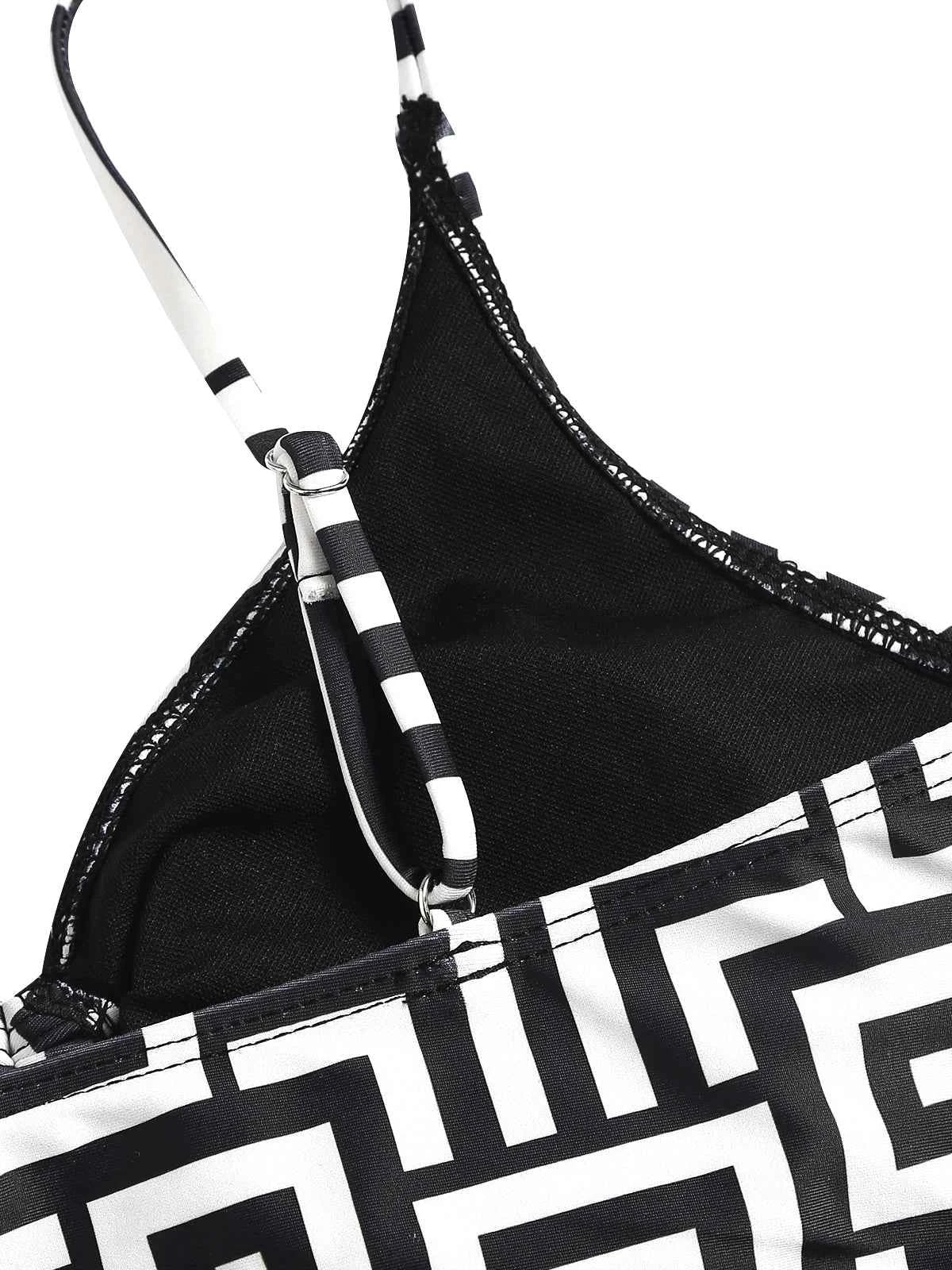 Women's Beach Summer Geometric Print Three-Piece Swimsuit Set with Long Sleeve Beach Cover-Up, Polyester Knit Fabric with Elasta