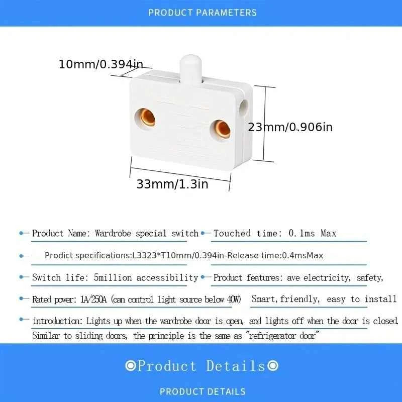 Automatic Reset Switch Closet Cabinet Light Switch Household Cabinet Door Control Switch Wardrobe Light Switch