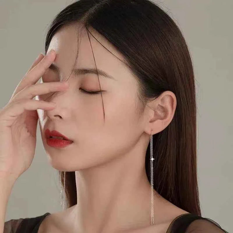 Long Spiral Ear Line Wave Drop Geometric Simple Rhinestones Metal Style Tassel Dangle Earrings for Women Party Fashion Jewelry N