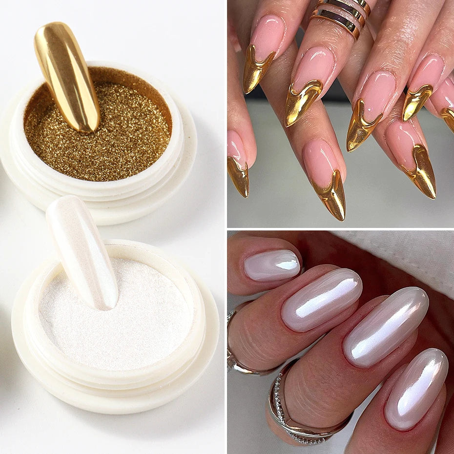 Chrome Mirror Nail Powder Set – Holographic Aurora Effect