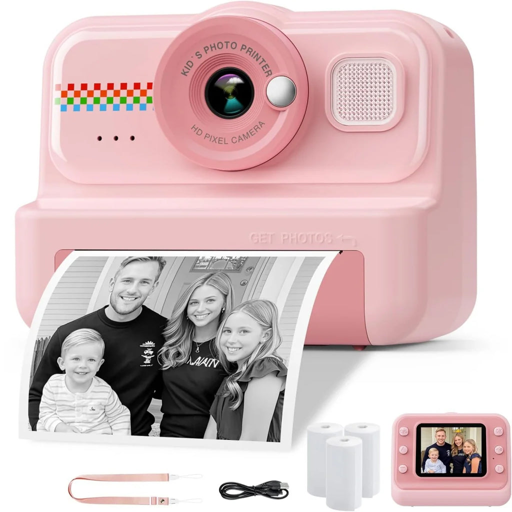 Kids Camera Instant Print, 1080P HD Instant Print Camera for Kids with 3 Rolls Print Paper, Selfie Digital Camera for Kid