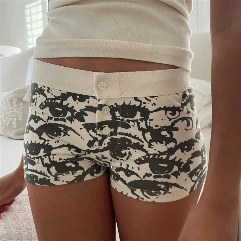 00s Retro Cute Patterm Boyshorts Fairy Y2K Cottage Low Waist Button Comfy Undies Sweatshorts Women Pajamas Shorts Lounge Bottom
