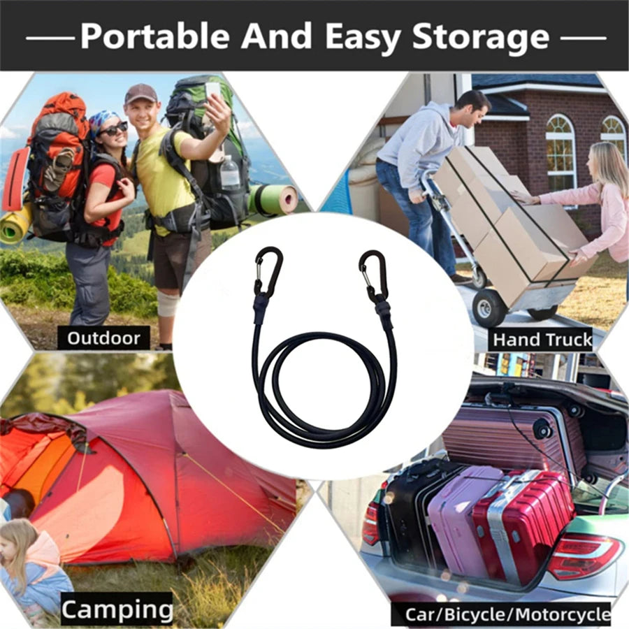 150CM-210CM Heavy Duty Bungee Cord Elastic Tie Strap String Carabiner Hooks Cycling Luggage Packing Ropes Camping  Accessories