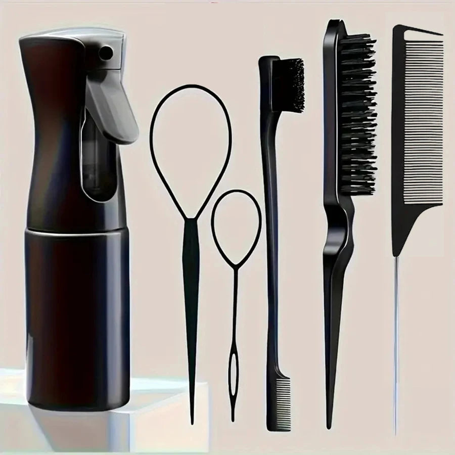 6 Pieces/set Of Hair Tools Set, Professional Hair Gel Spray Bottle, Edge Control Brush, Mouse Tail Comb, Knitting Tools