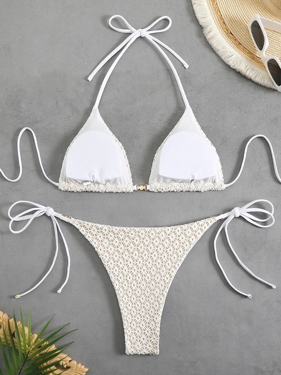 Sexy Micro Bikini 2025 Women Chain Swimsuit Female Swimwear Thong Bikinis Sets Brazilian Bathing Suit Beach Wear Lace Up Biquini