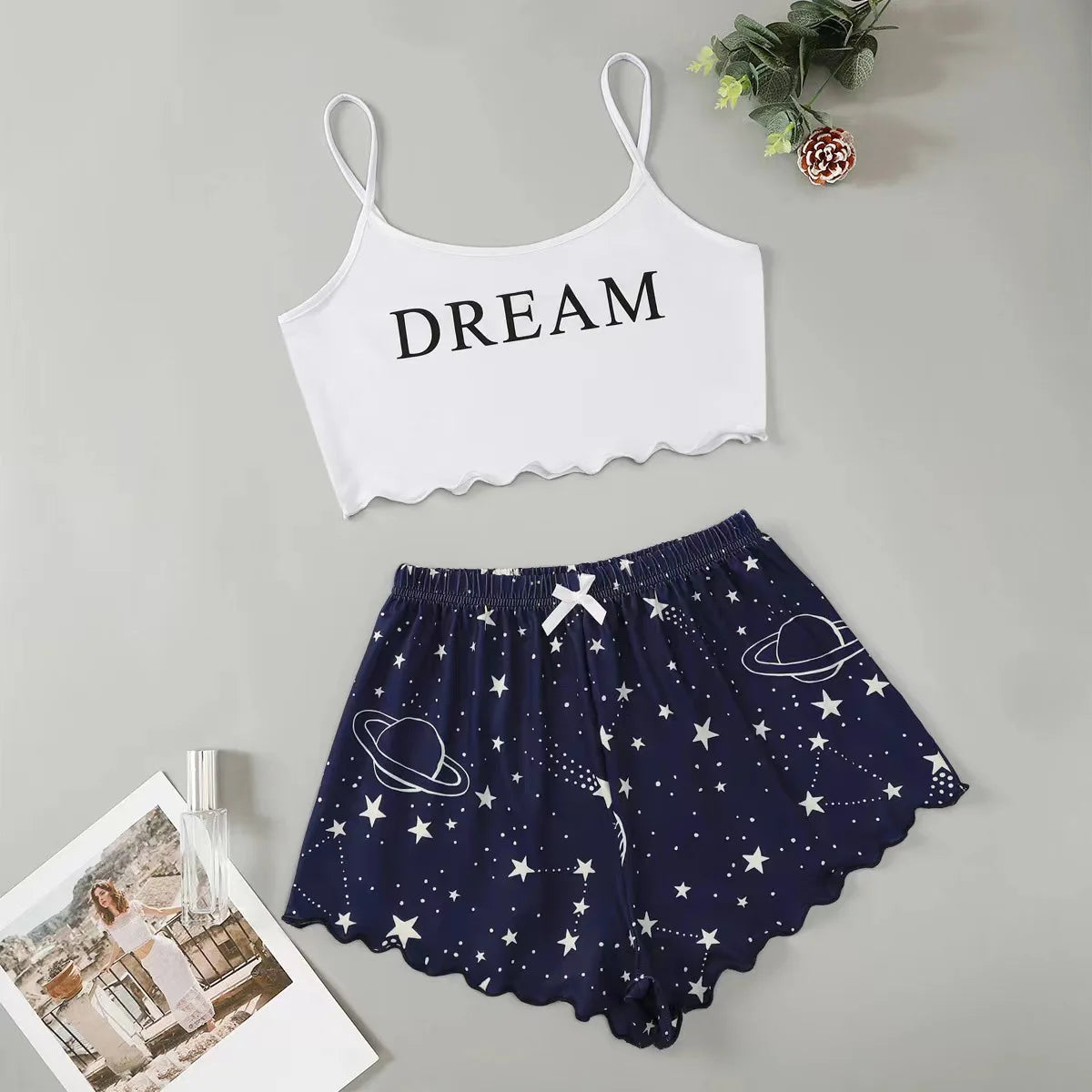 Summer Silk Satin Pyjama Pajamas for Women Sexy Sleepwear Sling Top Shorts Pajama Set Cartoon Pattern Printing 2-Piece Homewear