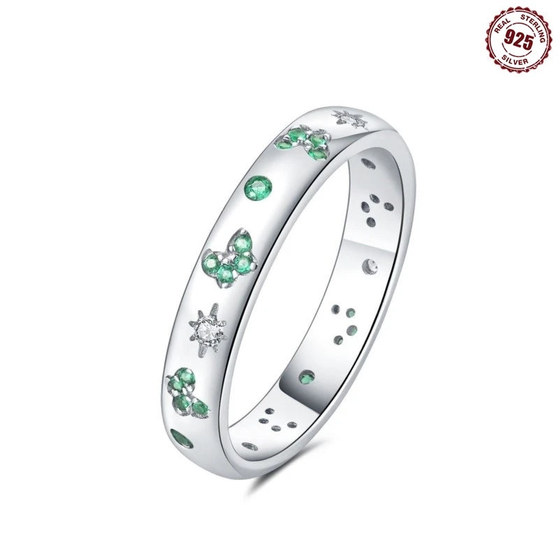 MISEFF Real 925 Sterling Silver Double Rings Simple Color Zircon Rings For Wedding Engagement Birthday Silver Jewelry Gift