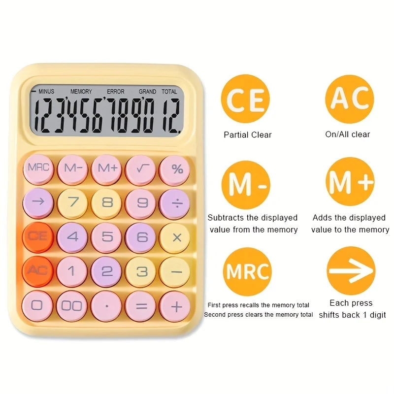 12-Digit Desktop Calculator With Large LCD And Big Keys