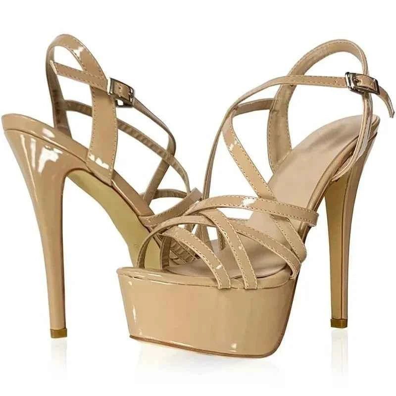 LOSLANDIFEN 2026 NEW 14CM Platform High Heels Sandals Sexy Ankle Strap Open Toe Gladiator Party Dress Women Shoes Plus Size 44